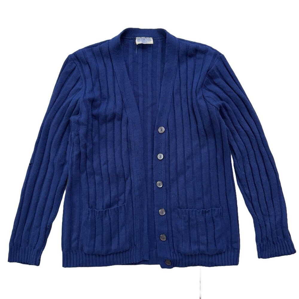 Vintage 70s Sears Navy Blue Cardigan Size M Womens Orlon Acrylic